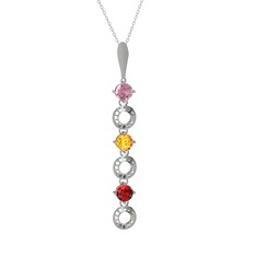 Leilani Kolye - Pembe kuvars, sitrin ve garnet 14 ayar beyaz altın kolye (40 cm beyaz altın rolo zincir) #1tzj8uy