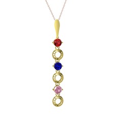 Garnet, lab safir ve pembe kuvars 14 ayar altın kolye (40 cm gümüş rolo zincir)