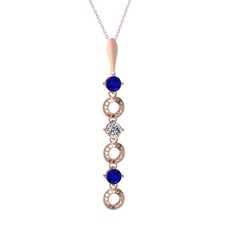 Lab safir ve beyaz zirkon 925 ayar rose altın kaplama gümüş kolye (40 cm rose altın rolo zincir)