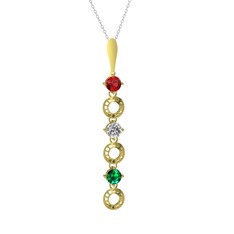 Garnet, beyaz zirkon ve yeşil kuvars 14 ayar altın kolye (40 cm beyaz altın rolo zincir)