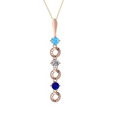 Leilani Kolye - Akuamarin, beyaz zirkon ve lab safir 925 ayar rose altın kaplama gümüş kolye (40 cm altın rolo zincir) #1v890v