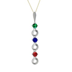 Yeşil kuvars, lab safir ve garnet 925 ayar gümüş kolye (40 cm gümüş rolo zincir)