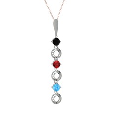 Siyah zirkon, garnet ve akuamarin 925 ayar gümüş kolye (40 cm gümüş rolo zincir)