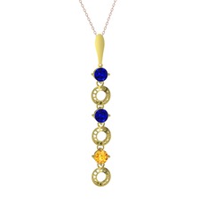 Lab safir ve sitrin 14 ayar altın kolye (40 cm rose altın rolo zincir)
