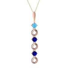 Akuamarin ve lab safir 925 ayar rose altın kaplama gümüş kolye (40 cm altın rolo zincir)