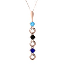 Akuamarin, siyah zirkon ve lab safir 8 ayar rose altın kolye (40 cm rose altın rolo zincir)