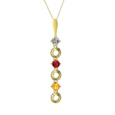 Beyaz zirkon, garnet ve sitrin 14 ayar altın kolye (40 cm altın rolo zincir)