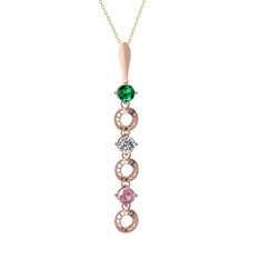 Yeşil kuvars, beyaz zirkon ve pembe kuvars 8 ayar rose altın kolye (40 cm altın rolo zincir)
