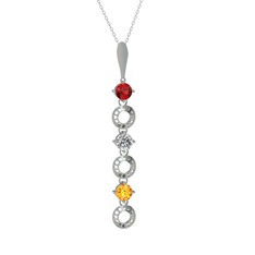 Leilani Kolye - Garnet, beyaz zirkon ve sitrin 14 ayar beyaz altın kolye (40 cm beyaz altın rolo zincir) #1wym0h1