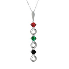 Garnet, yeşil kuvars ve siyah zirkon 925 ayar gümüş kolye (40 cm beyaz altın rolo zincir)