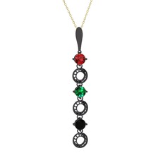 Leilani Kolye - Garnet, yeşil kuvars ve siyah zirkon 925 ayar siyah rodyum kaplama gümüş kolye (40 cm gümüş rolo zincir) #1xih700