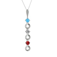 Leilani Kolye - Akuamarin, beyaz zirkon ve garnet 925 ayar gümüş kolye (40 cm beyaz altın rolo zincir) #1xpxzb2