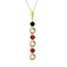 Siyah zirkon ve garnet 925 ayar altın kaplama gümüş kolye (40 cm gümüş rolo zincir)