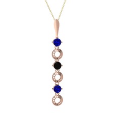 Leilani Kolye - Lab safir ve siyah zirkon 925 ayar rose altın kaplama gümüş kolye (40 cm altın rolo zincir) #1yh33ro