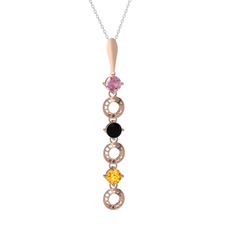 Leilani Kolye - Pembe kuvars, siyah zirkon ve sitrin 8 ayar rose altın kolye (40 cm beyaz altın rolo zincir) #2do9c6