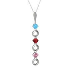 Leilani Kolye - Akuamarin, garnet ve pembe kuvars 14 ayar beyaz altın kolye (40 cm beyaz altın rolo zincir) #2fbg0g