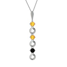 Leilani Kolye - Sitrin ve siyah zirkon 14 ayar beyaz altın kolye (40 cm gümüş rolo zincir) #2yenee