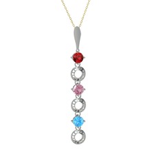 Leilani Kolye - Garnet, pembe kuvars ve akuamarin 925 ayar gümüş kolye (40 cm gümüş rolo zincir) #34r4r8
