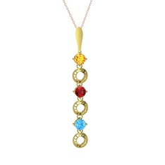 Sitrin, garnet ve akuamarin 8 ayar altın kolye (40 cm rose altın rolo zincir)