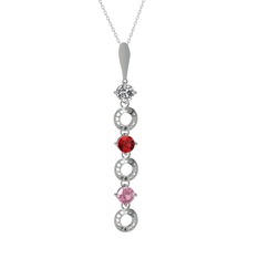Leilani Kolye - Beyaz zirkon, garnet ve pembe kuvars 14 ayar beyaz altın kolye (40 cm beyaz altın rolo zincir) #3bhvb0