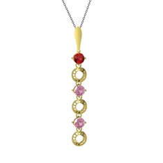 Leilani Kolye - Garnet ve pembe kuvars 14 ayar altın kolye (40 cm gümüş rolo zincir) #3mxmi9
