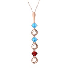 Leilani Kolye - Akuamarin ve garnet 14 ayar rose altın kolye (40 cm rose altın rolo zincir) #3nunos