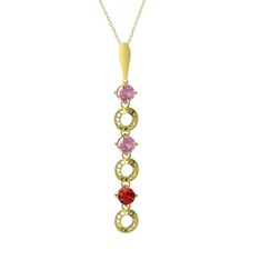 Pembe kuvars ve garnet 925 ayar altın kaplama gümüş kolye (40 cm altın rolo zincir)