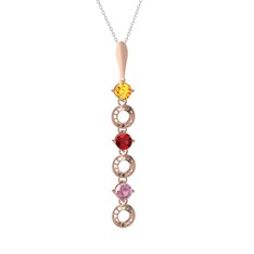 Sitrin, garnet ve pembe kuvars 14 ayar rose altın kolye (40 cm beyaz altın rolo zincir)