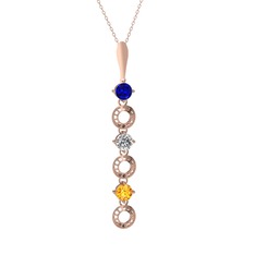 Lab safir, beyaz zirkon ve sitrin 14 ayar rose altın kolye (40 cm rose altın rolo zincir)