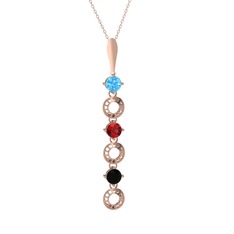 Leilani Kolye - Akuamarin, garnet ve siyah zirkon 14 ayar rose altın kolye (40 cm gümüş rolo zincir) #4qj1ta