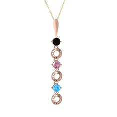 Leilani Kolye - Siyah zirkon, pembe kuvars ve akuamarin 14 ayar rose altın kolye (40 cm altın rolo zincir) #4qydh3