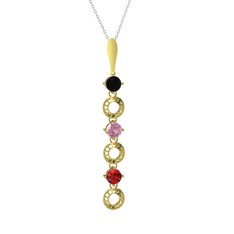Leilani Kolye - Siyah zirkon, pembe kuvars ve garnet 14 ayar altın kolye (40 cm gümüş rolo zincir) #4yy93p