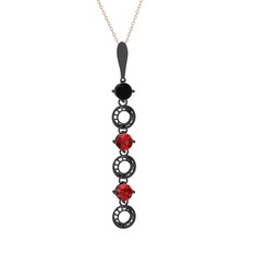 Leilani Kolye - Siyah zirkon ve garnet 925 ayar siyah rodyum kaplama gümüş kolye (40 cm gümüş rolo zincir) #4zu22b