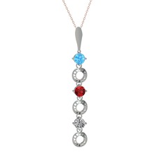 Leilani Kolye - Akuamarin, garnet ve beyaz zirkon 8 ayar beyaz altın kolye (40 cm rose altın rolo zincir) #51oxlo