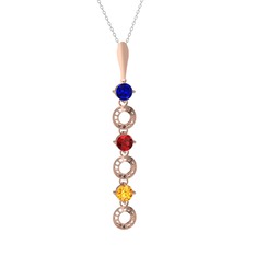 Lab safir, garnet ve sitrin 8 ayar rose altın kolye (40 cm gümüş rolo zincir)