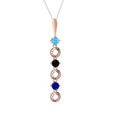 Leilani Kolye - Akuamarin, siyah zirkon ve lab safir 14 ayar rose altın kolye (40 cm gümüş rolo zincir) #5tycrm