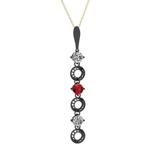 Beyaz zirkon ve garnet 925 ayar siyah rodyum kaplama gümüş kolye (40 cm altın rolo zincir)