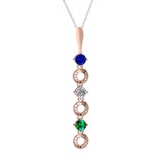 Lab safir, beyaz zirkon ve yeşil kuvars 8 ayar rose altın kolye (40 cm rose altın rolo zincir)