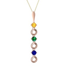 Sitrin, yeşil kuvars ve lab safir 925 ayar rose altın kaplama gümüş kolye (40 cm gümüş rolo zincir)