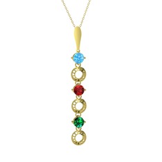 Leilani Kolye - Akuamarin, garnet ve yeşil kuvars 925 ayar altın kaplama gümüş kolye (40 cm gümüş rolo zincir) #7inbqh