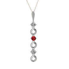 Beyaz zirkon ve garnet 925 ayar gümüş kolye (40 cm gümüş rolo zincir)