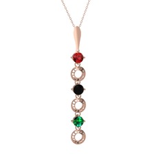 Leilani Kolye - Garnet, siyah zirkon ve yeşil kuvars 14 ayar rose altın kolye (40 cm rose altın rolo zincir) #7pak9h