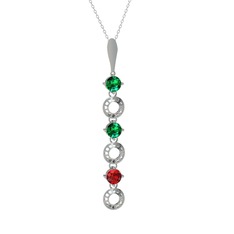 Yeşil kuvars ve garnet 925 ayar gümüş kolye (40 cm beyaz altın rolo zincir)
