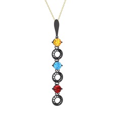 Leilani Kolye - Sitrin, akuamarin ve garnet 925 ayar siyah rodyum kaplama gümüş kolye (40 cm altın rolo zincir) #8ejakp