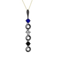 Leilani Kolye - Lab safir, beyaz zirkon ve siyah zirkon 925 ayar siyah rodyum kaplama gümüş kolye (40 cm gümüş rolo zincir) #95jaay
