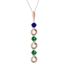 Leilani Kolye - Lab safir ve yeşil kuvars 14 ayar rose altın kolye (40 cm rose altın rolo zincir) #9c7hmt