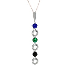 Leilani Kolye - Lab safir, yeşil kuvars ve siyah zirkon 8 ayar beyaz altın kolye (40 cm rose altın rolo zincir) #9cgto