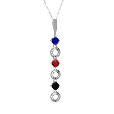 Leilani Kolye - Lab safir, garnet ve siyah zirkon 8 ayar beyaz altın kolye (40 cm beyaz altın rolo zincir) #9lb25m
