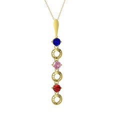 Lab safir, pembe kuvars ve garnet 14 ayar altın kolye (40 cm altın rolo zincir)