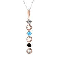 Leilani Kolye - Beyaz zirkon, akuamarin ve siyah zirkon 8 ayar rose altın kolye (40 cm beyaz altın rolo zincir) #a9et68